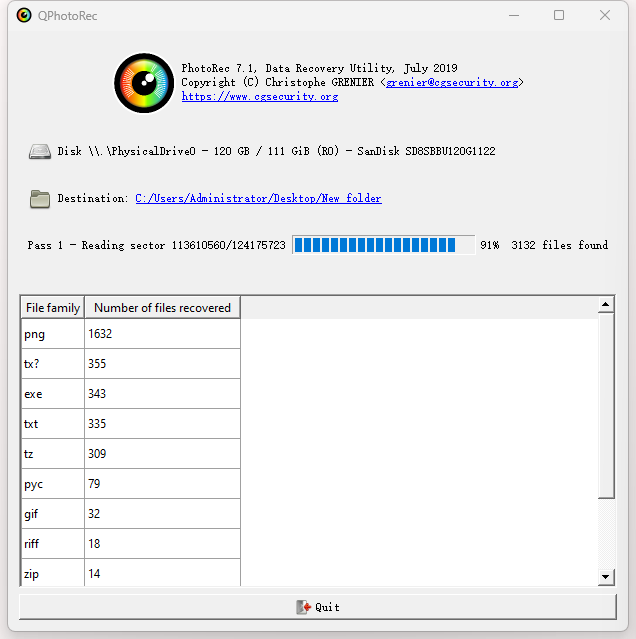 recover shift deleted files photorec02