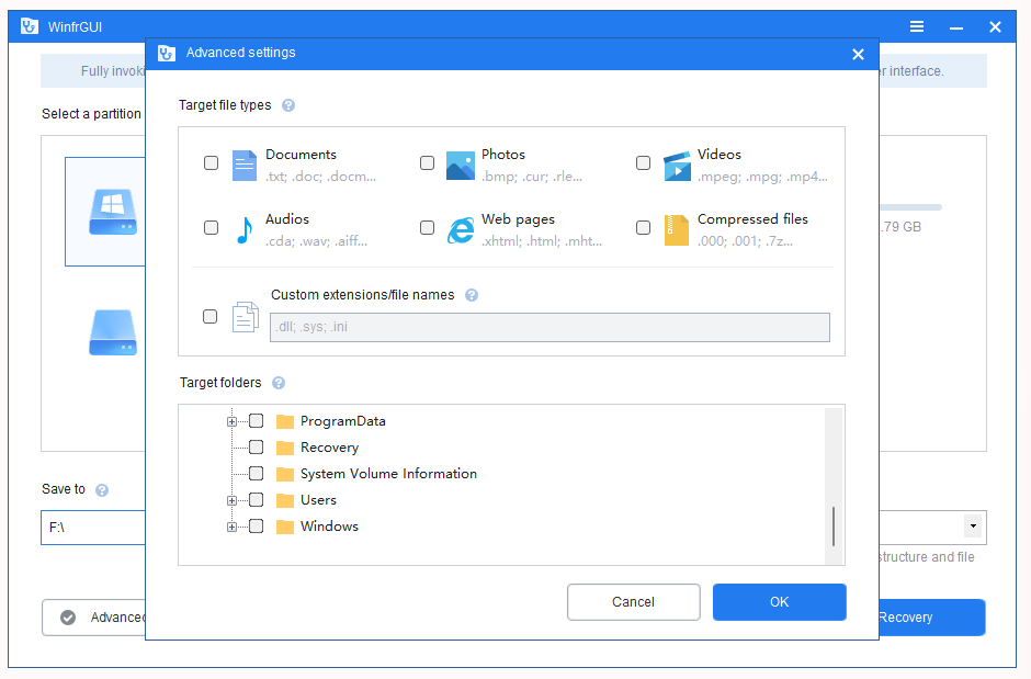 recover shift deleted files winfrgui