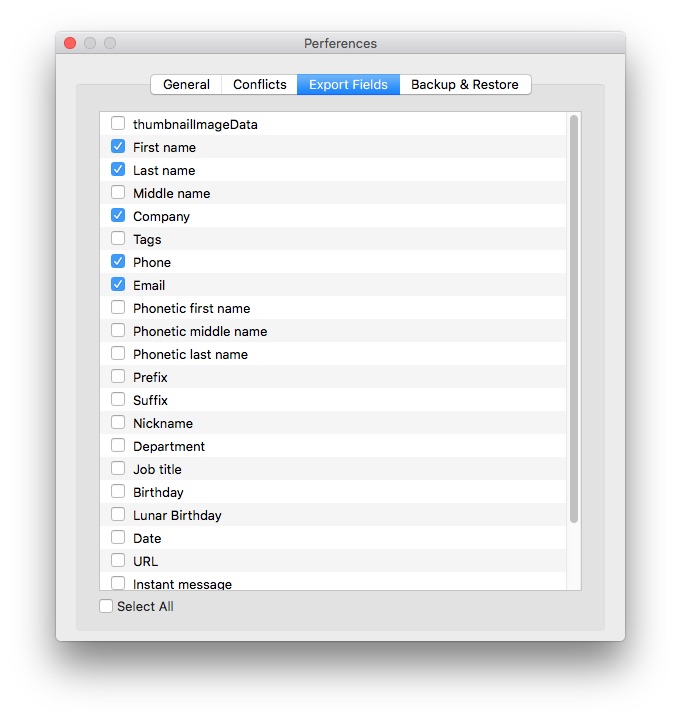 Cisdem ContactsMate Export Fields window