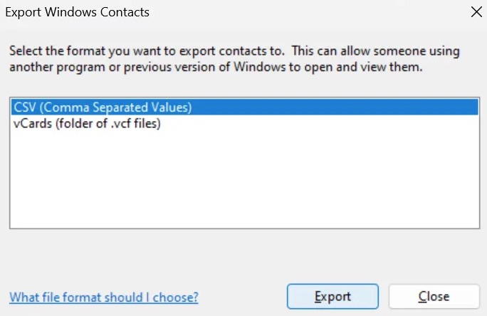 export Windows Contacts