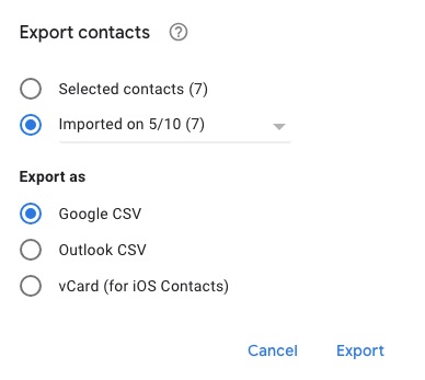 export contacts from Google Contacts