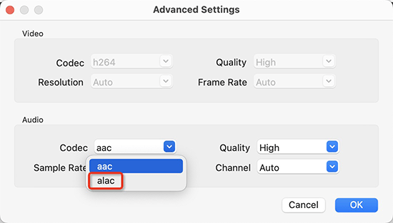 choose alac codec