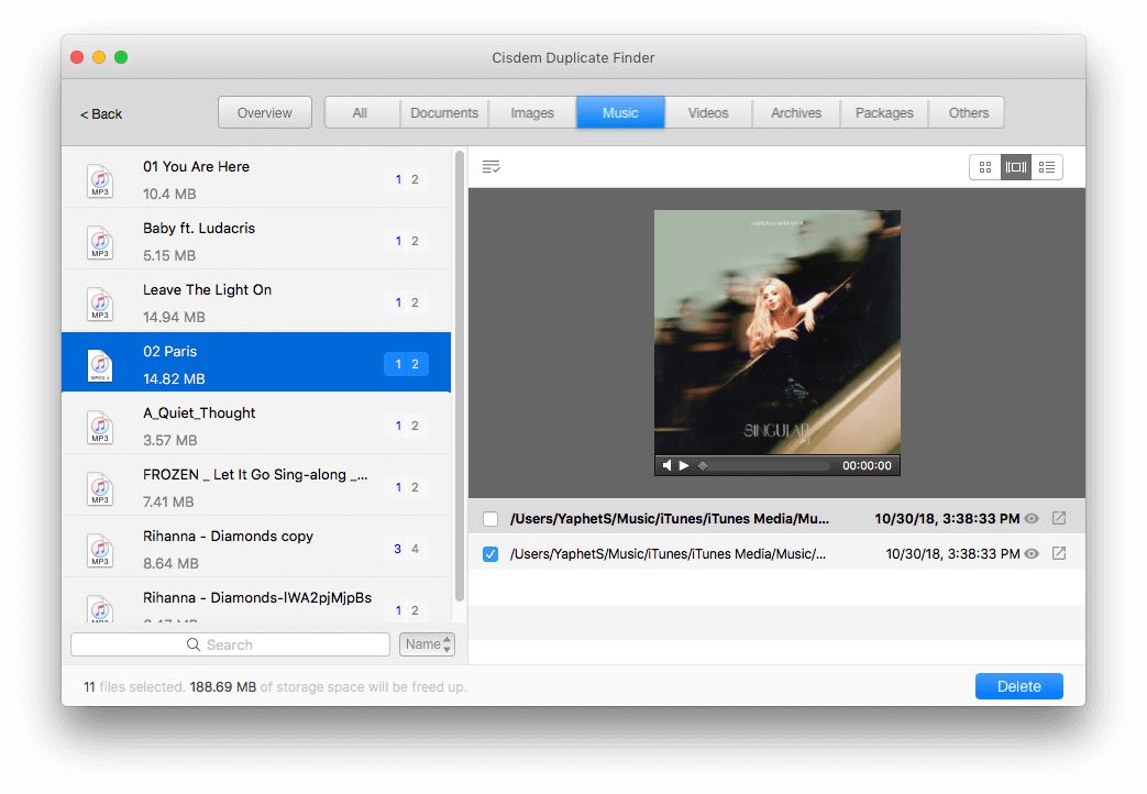 Cisdem Duplicate Finder preview duplicate MP3 files