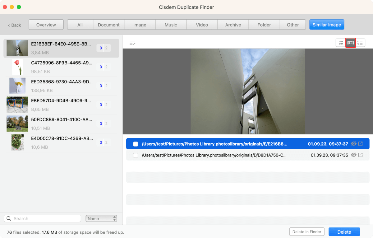 choosing the second preview mode provides file preview and file location