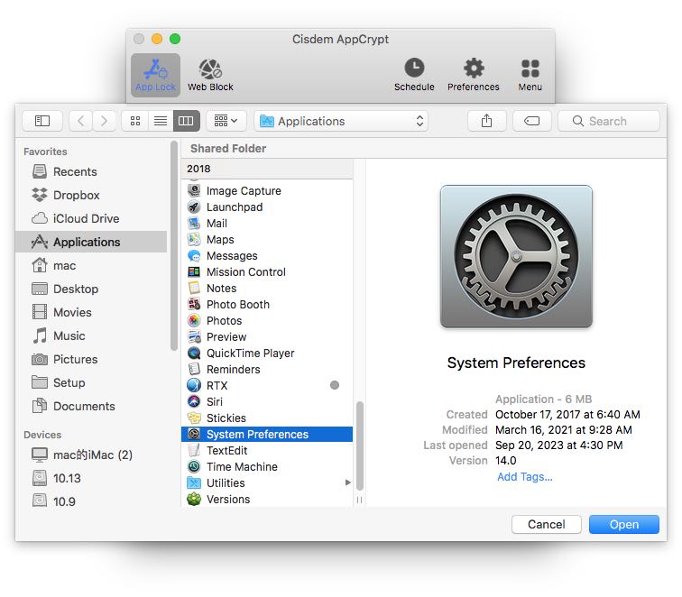 find System Preferences from Applications list