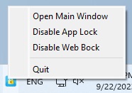 right-clicking the AppCrypt icon in the taskbar on Windows bringing up the Open Main Window option