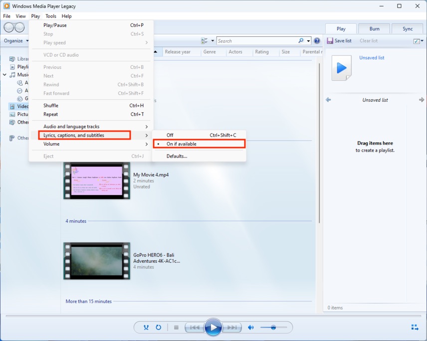 add subtitles to mp4 with windows media player 01