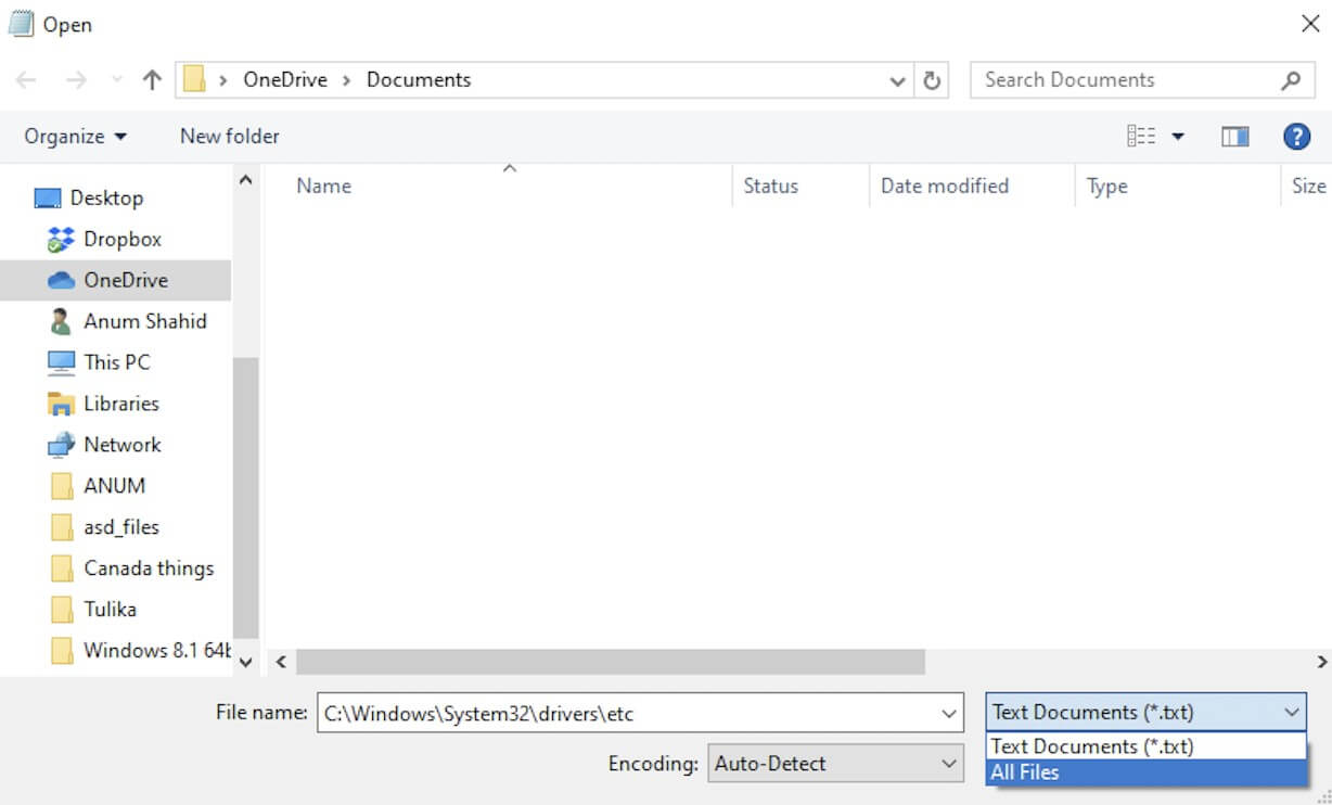 open hosts file