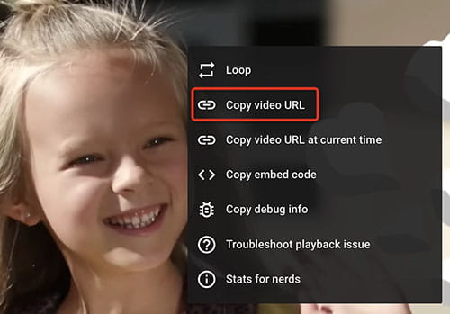 copy youtube music url