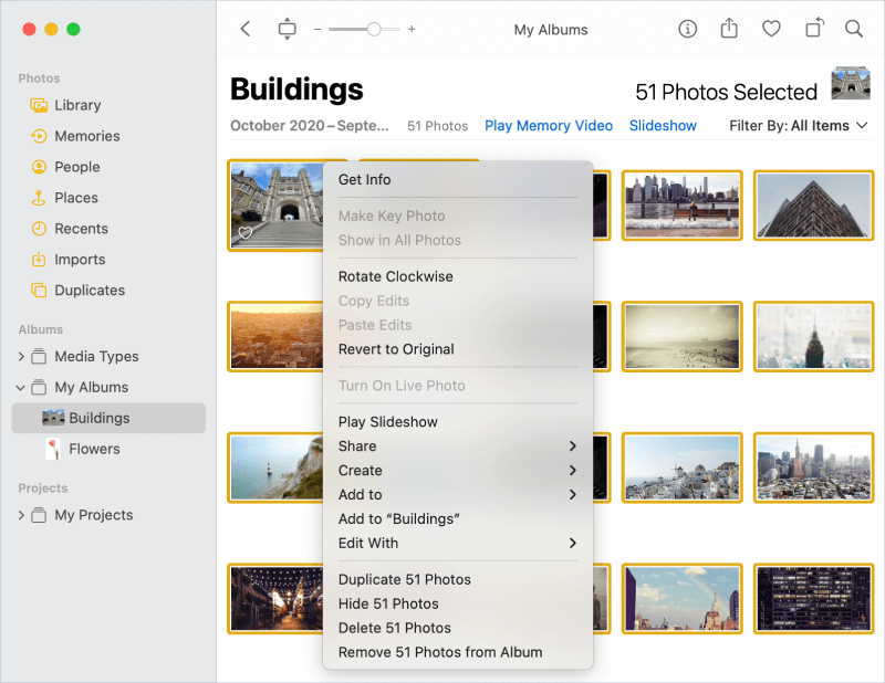 all photos in an album are selected to be hidden