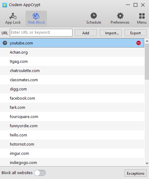 select a website from block list