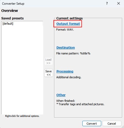 click output format