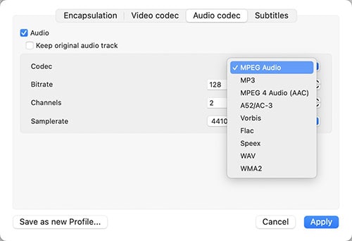 audio codec vlc