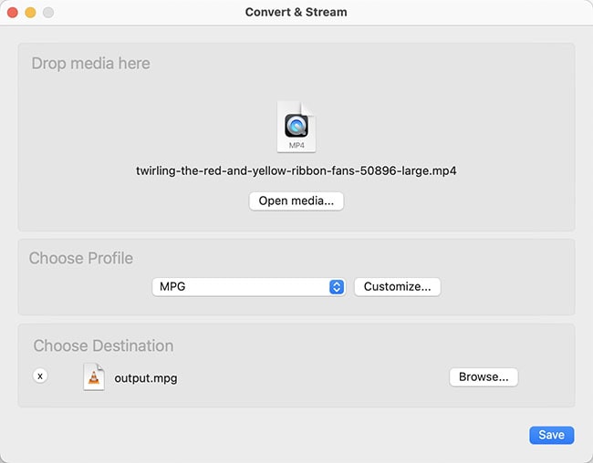 convert mp4 to mpeg2 using vlc