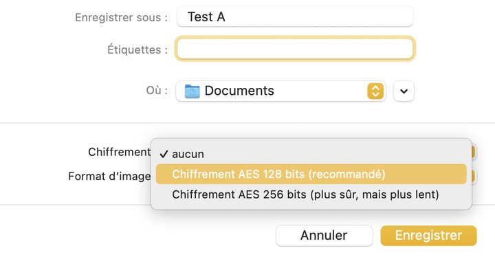 une capture d'écran de deux options de chiffrement