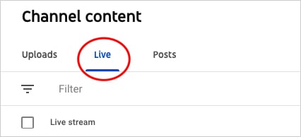 l'onglet live de youtube
