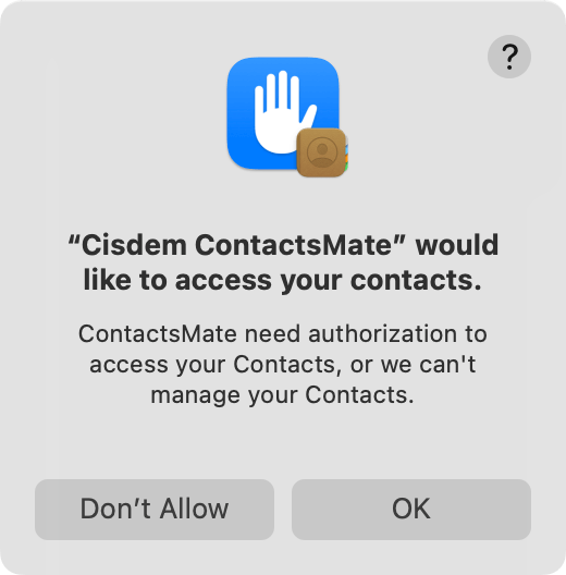 a message asking for access to contacts