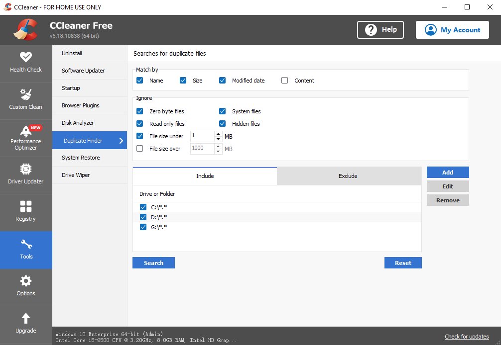 CCleaner interface