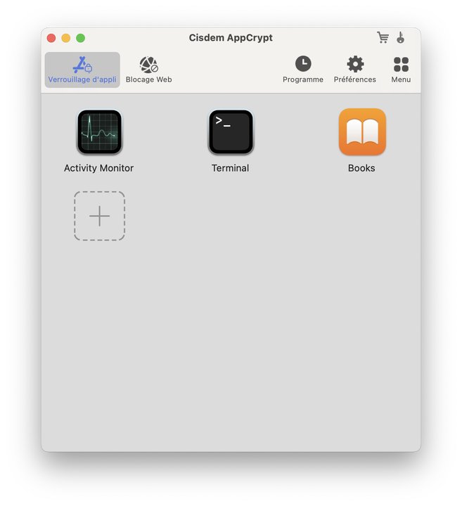 l’onglet de verrouillage d’application de cisdem appcrypt