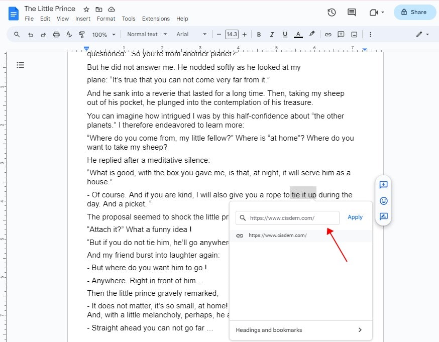 add hyperlink google docs2