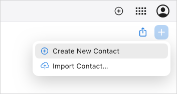 clicking the Add button in iCloud Contacts bringing up the Create New Contact option