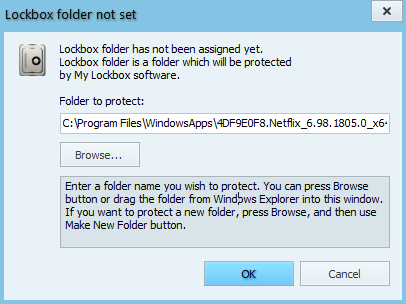 the Netflix folder is added to the Folder to protect field