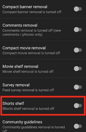 turn on Shorts shelf