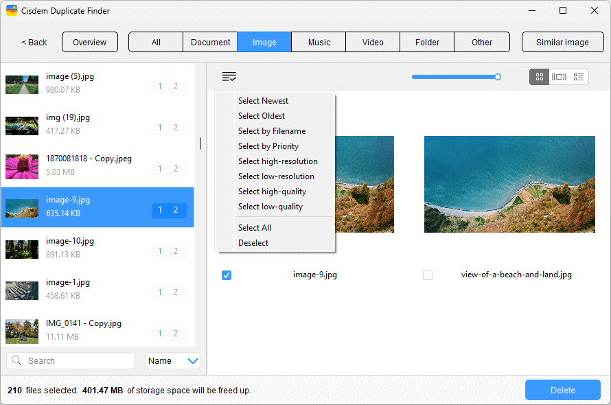 groups of duplicate photos that are found