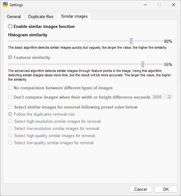 the settings window