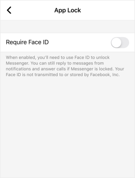 the App Lock screen in the Messenger app on iPhone showing Require Face ID