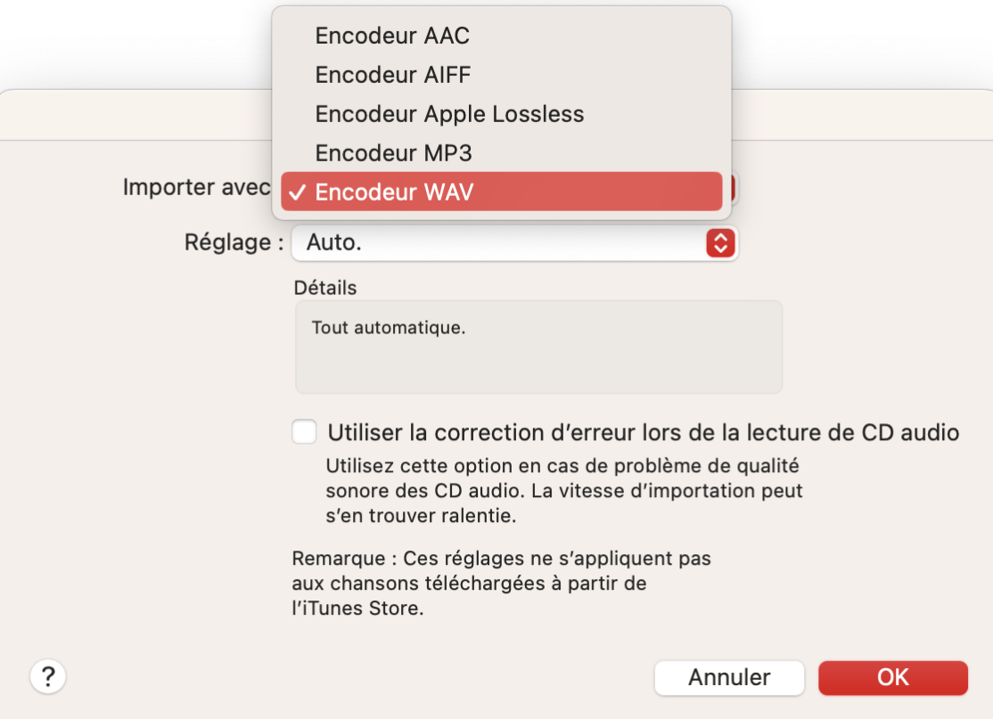 sélectionner encodeur wav