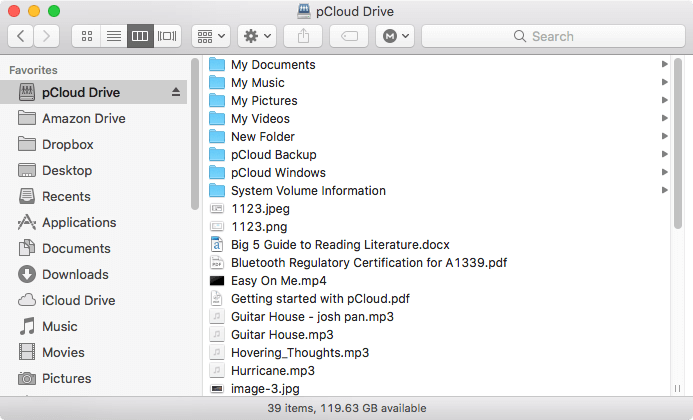 Finder showing pCloud Drive in the sidebar