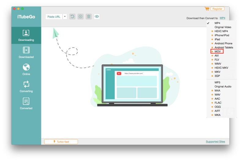 choose mov as the output format - itubego