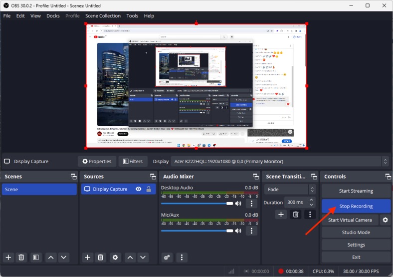 record youtube to mov with obs studio