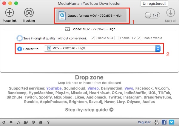 choose mov as the output format - mediahuman