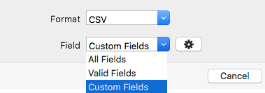clicking the Field dropdown menu bringing up a Custom Fields option
