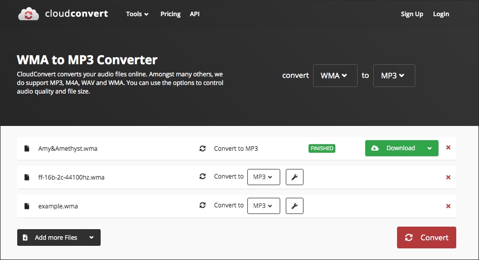 convertir WMA en MP3 avec cloudconvert