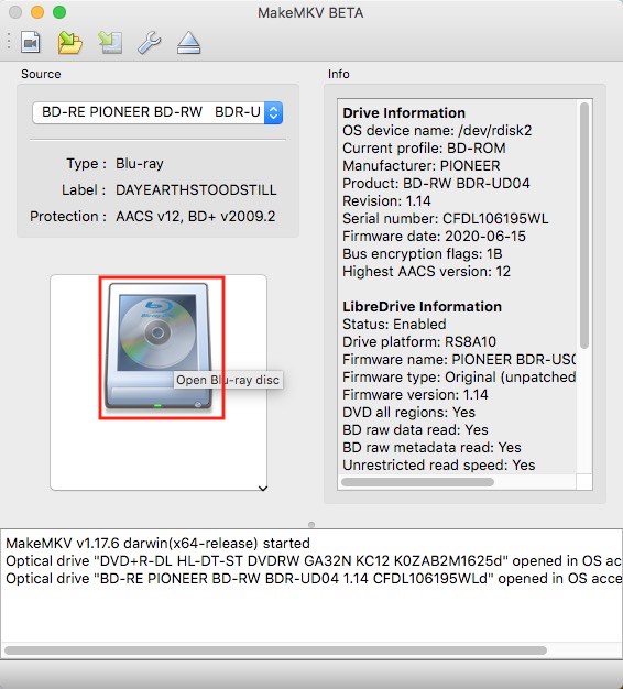 makemkv open the inserted blu-ray disc