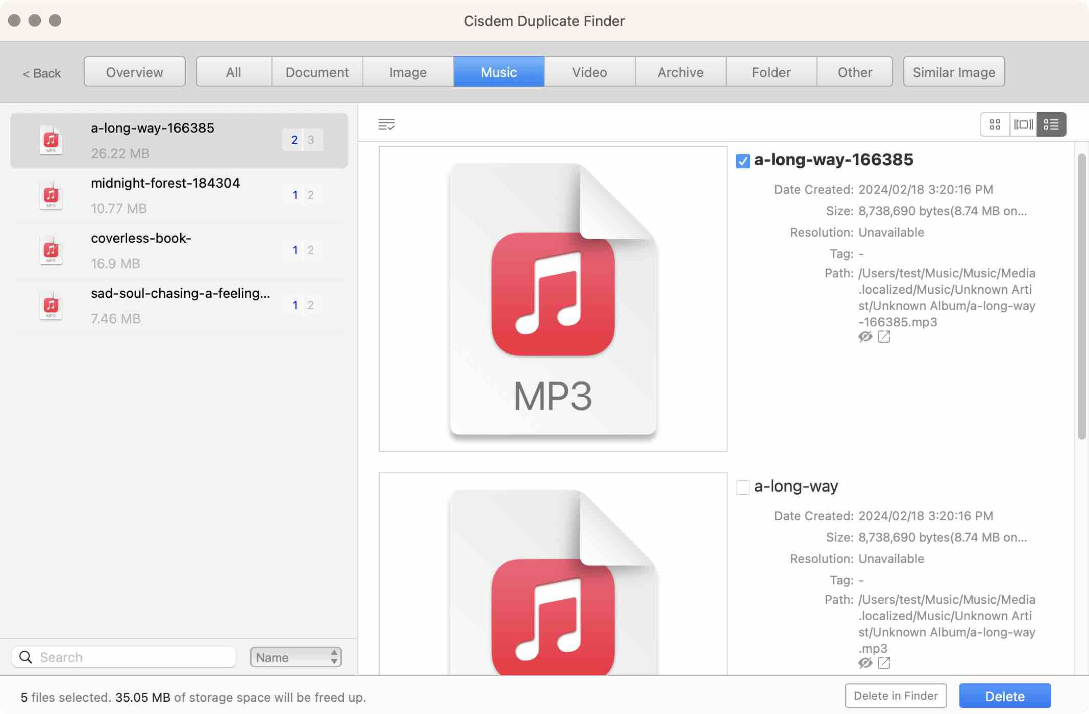 preview duplicate music files