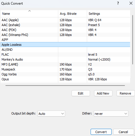 sélectionner Apple Lossless comme le format de sortie