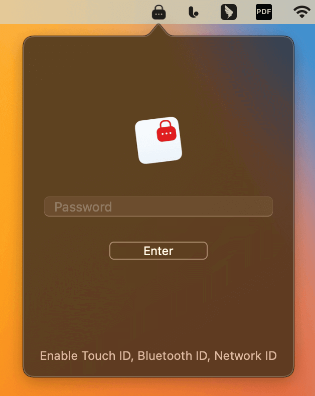 clicking the AppLocker icon in the menu bar bringing up a dialog prompting users to enter the password