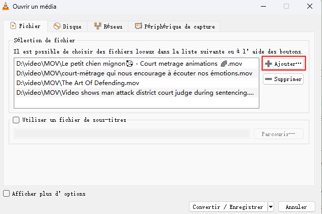 ajouter des fichiers dans vlc