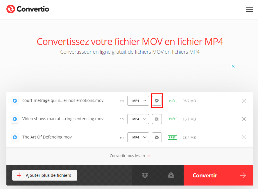 démarrer la conversion mov en mp4 