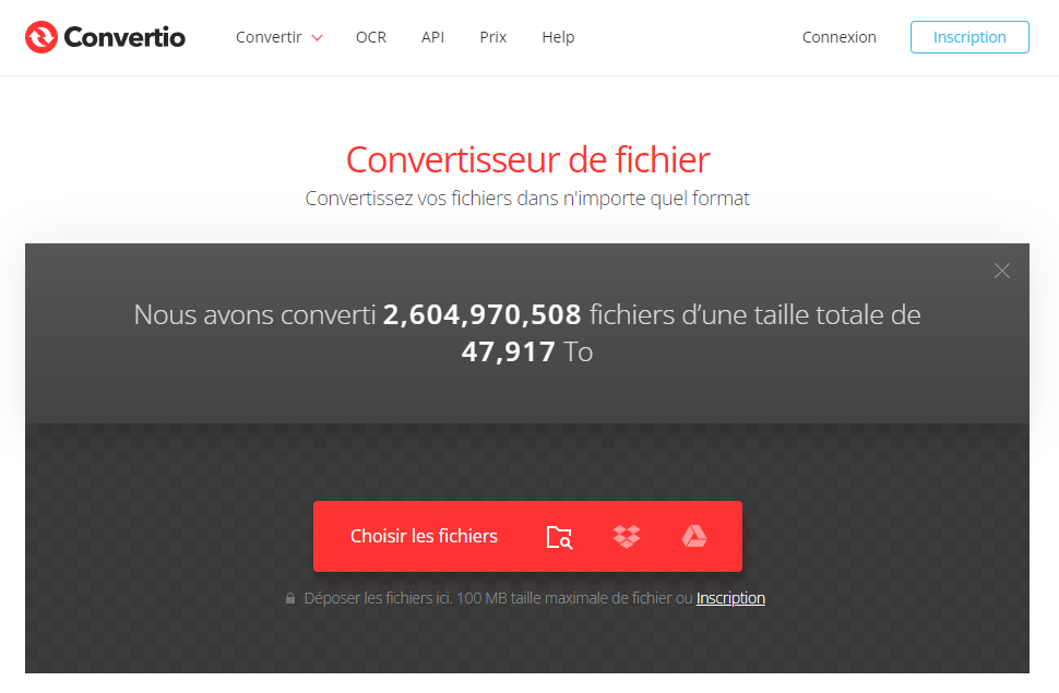 l'interface de convertir mov en mp3 avec convertio