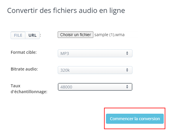 lancer la conversion wma en mp3 avec aconvert