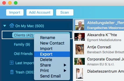 export a group of Mac contacts