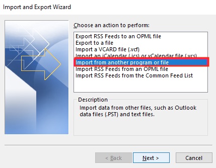 select Import from another program or file