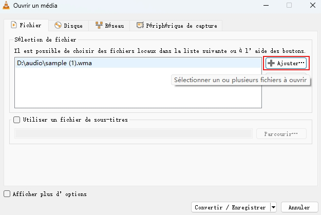 importer un fichier wma dans vlc