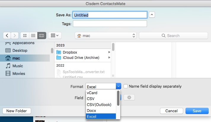 select Excel as export format