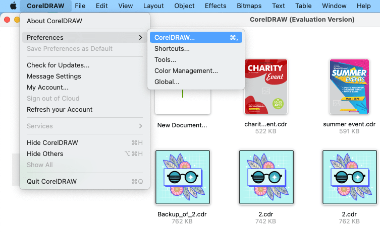 coreldraw preferences